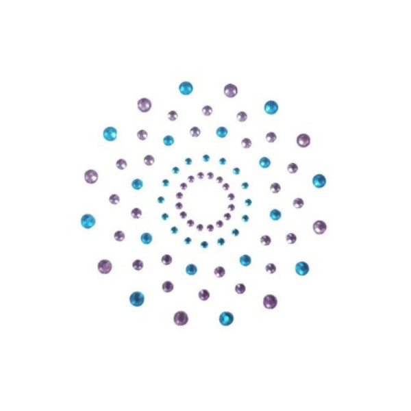 Paire de cache tétons adhésifs strass bleu et violet 